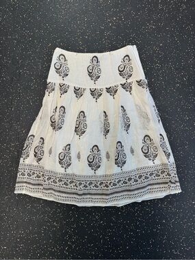 White & Brown Printed A-Line Skirt